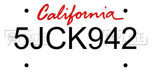 5JCK942 California License Plate
