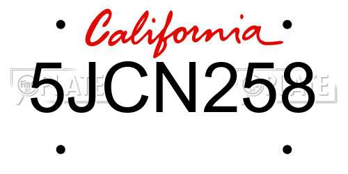 5JCN258 California License Plate