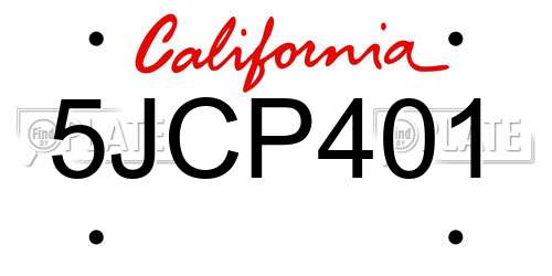 5JCP401 California License Plate