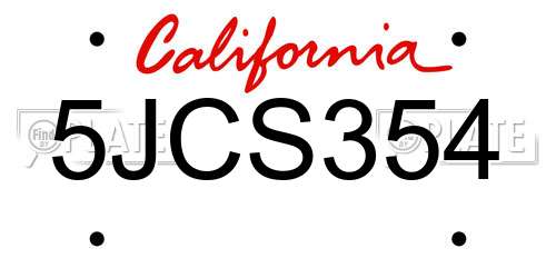 5JCS354 California License Plate