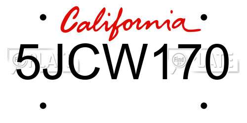 5JCW170 California License Plate