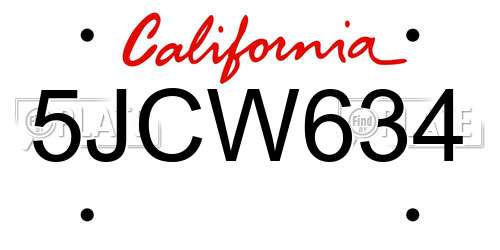 5JCW634 California License Plate