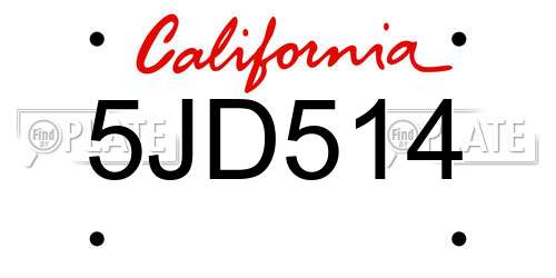 5JD514 California License Plate