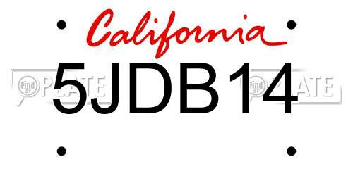 5JDB14 California License Plate