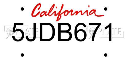 5JDB671 California License Plate