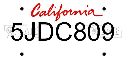 5JDC809 California License Plate