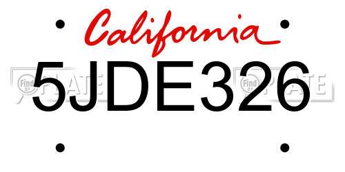 5JDE326 California License Plate