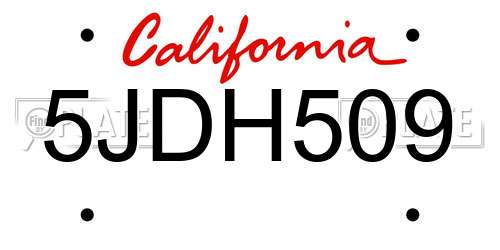 5JDH509 California License Plate