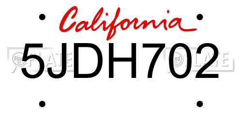 5JDH702 California License Plate