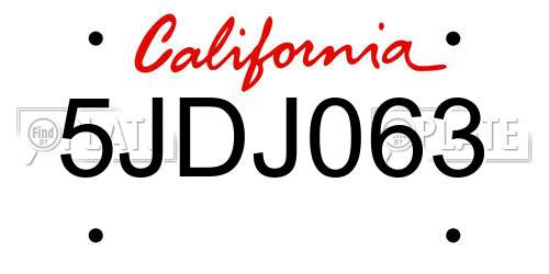 5JDJ063 California License Plate