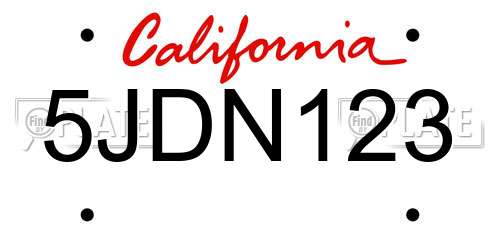 5JDN123 California License Plate