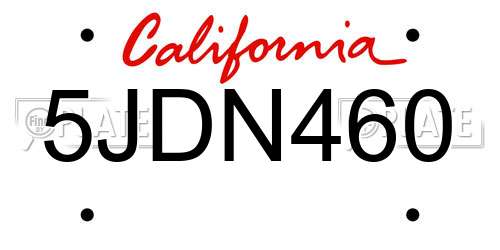 5JDN460 California License Plate