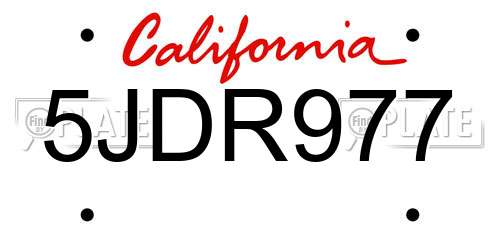 5JDR977 California License Plate