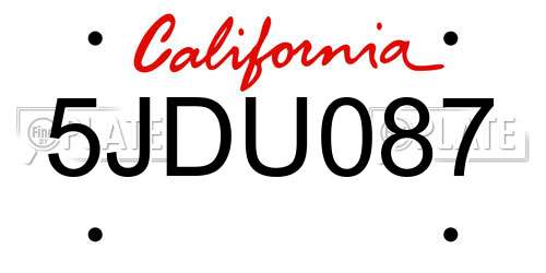 5JDU087 California License Plate
