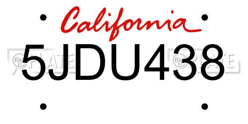 5JDU438 California License Plate