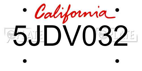 5JDV032 California License Plate