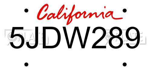5JDW289 California License Plate