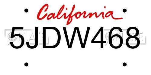 5JDW468 California License Plate