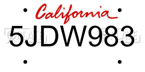 5JDW983 California License Plate