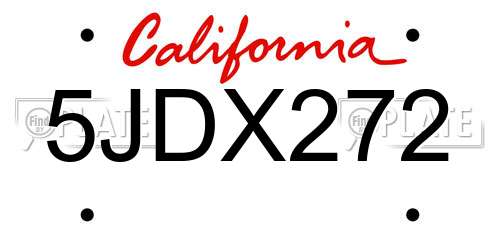 5JDX272 California License Plate