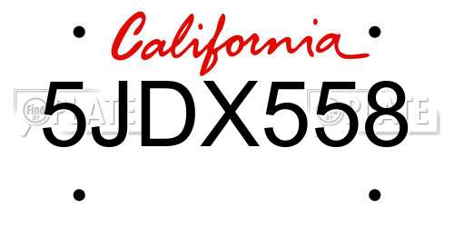 5JDX558 California License Plate