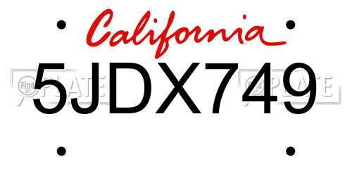5JDX749 California License Plate
