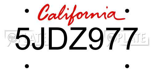 5JDZ977 California License Plate