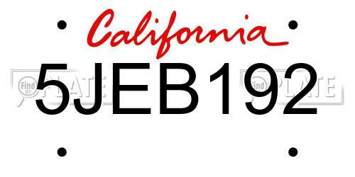 5JEB192 California License Plate