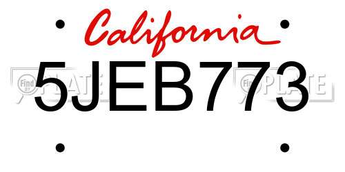 5JEB773 California License Plate