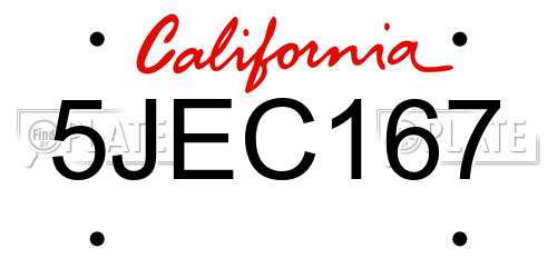 5JEC167 California License Plate