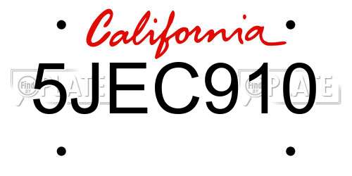 5JEC910 California License Plate