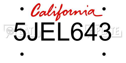 5JEL643 California License Plate