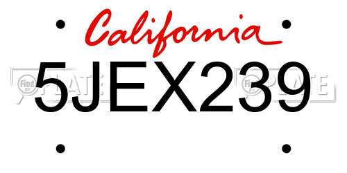 5JEX239 California License Plate