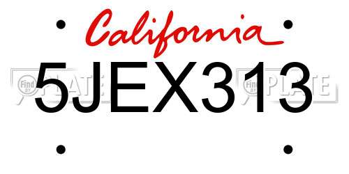 5JEX313 California License Plate