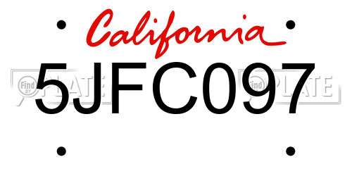 5JFC097 California License Plate
