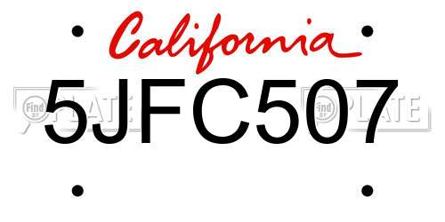 5JFC507 California License Plate