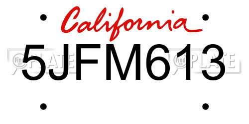 5JFM613 California License Plate