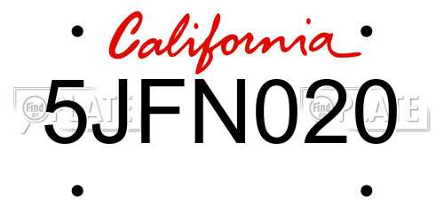 5JFN020 California License Plate