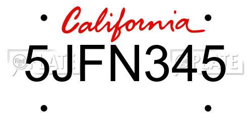 5JFN345 California License Plate