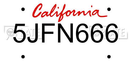 5JFN666 California License Plate