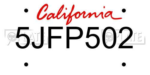 5JFP502 California License Plate