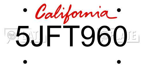 5JFT960 California License Plate