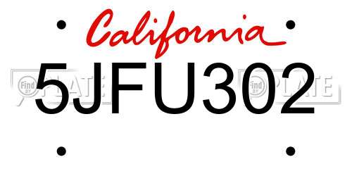 5JFU302 California License Plate