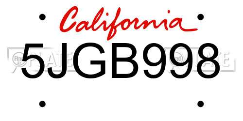5JGB998 California License Plate
