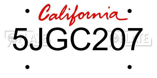 5JGC207 California License Plate