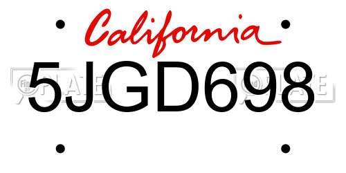 5JGD698 California License Plate