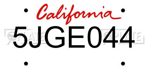 5JGE044 California License Plate