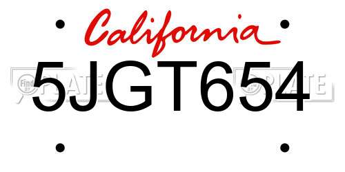 5JGT654 California License Plate