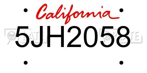 5JH2058 California License Plate