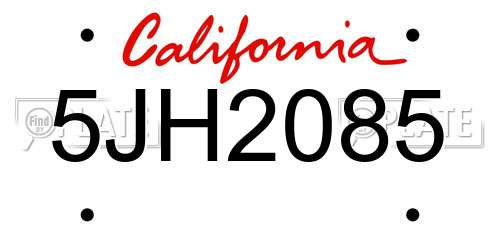 5JH2085 California License Plate
